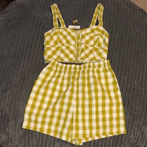 Madewell Green and White Plaid Jumpsuit